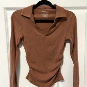 OGL Women's Brown Long Sleeve Polo Top w Heat Tech